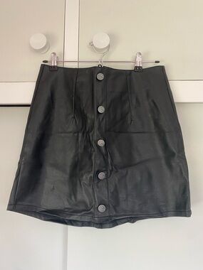 TGLA Faux Leather Button-Front Mini Skirt - Black